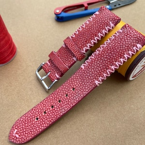 Red Genuine Stingray leather watch strap band, leather watch strap, handmade watch strap band 22mm/20mm