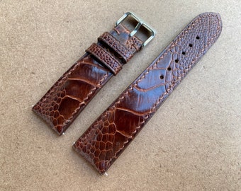 Brown Genuine Ostrich leather watch strap band, leather watch strap, handmade watch strap band 26mm 24mm 22mm 21mm 20mm 19mm 18mm 16mm 14mm