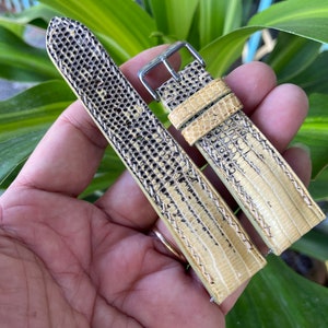 Beige Color Genuine Lizard Leather Watch Strap Band, Leather Watch Strap, Handmade Watch Strap Band 26mm 24mm 22mm 21mm 20mm 19mm 18mm 16mm