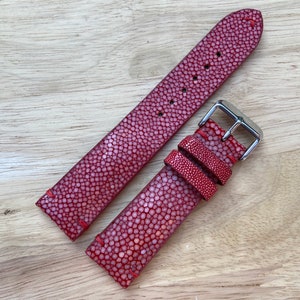 Burgundy Genuine Stingray leather watch strap band, leather watch strap, handmade watch strap band 26mm 24mm 22mm 21mm 20mm 19mm 18mm 16mm