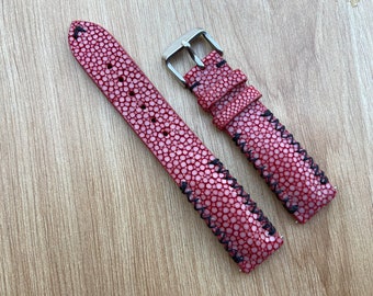 Red Genuine Stingray Leather Watch Strap Band, Leather Watch Strap, Handmade Watch Strap Band 26mm 24mm 22mm 21mm 20mm 19mm 18mm 16mm.