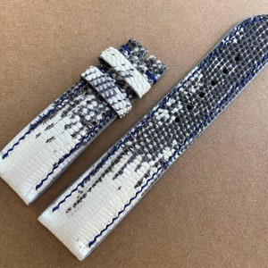 White and Black Genuine lizard leather watch strap band, leather watch strap, handmade watch strap band 26mm 24mm 22mm 21mm 20mm... 16mm