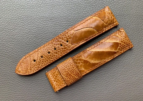 Bracelet Montre En Cuir D'autruche Véritable Beige - Système De Dégagement Rapide - Tailles 18mm 20mm 22mm 24mm - Marque Watchband Berlin
