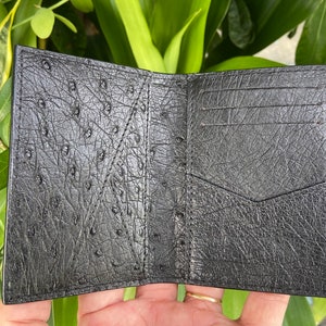 Zwarte echte struisvogel huid credit Cardholder, portemonnee voor mannen, cadeau voor hem, lederen struisvogel kaart gevallen, lederen struisvogel kaart cover