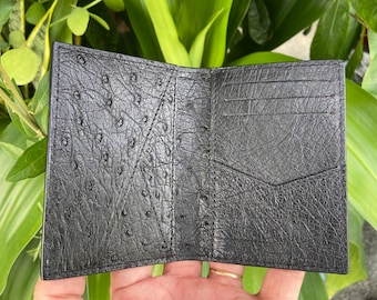 Tarjeta de crédito de piel de avestruz genuina negra, billetera para hombres, regalo para él, estuches de tarjetas de avestruz de cuero, cubierta de tarjeta de avestruz de cuero
