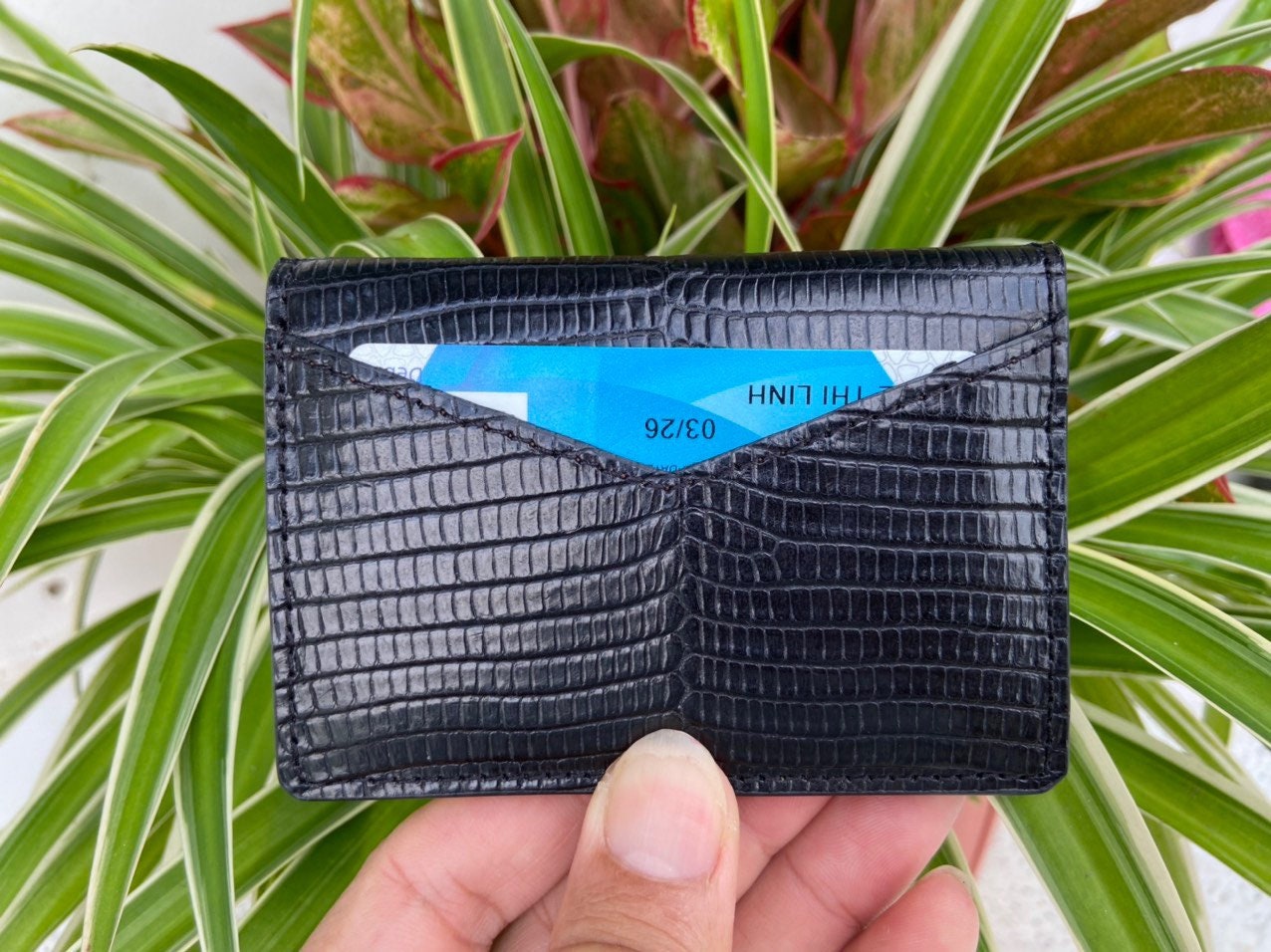 Black Genuine Lizard Credit Cardholder, Wallet for Men, Gift for Him,  Leather Lizard Card Cases, Leather Lizard Card Cover 