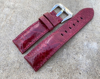 Burgundy Genuine Ostrich leather watch strap band, leather watch strap, handmade watch strap band 26mm 24mm 22mm 21mm 20mm 19mm 18mm 16mm