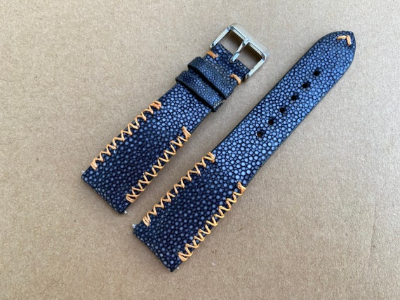 Cinturino Orologio In Pelle Di Razza Blu – Misure 16mm A 26mm – Fatto A Mano Vietnam