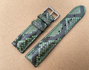 Correa de reloj de cuero Moss Green Genuine Snake, correa de reloj de cuero, correa de correa de reloj hecha a mano 26mm 24mm 22mm 21mm 20mm 19mm 18mm... 14 mm