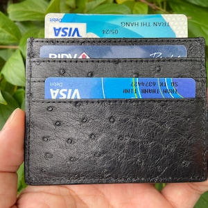Zwarte echte struisvogel huid creditcardhouder, portemonnee voor mannen, cadeau voor hem, lederen struisvogelkaarthoesjes, lederen struisvogelkaarthoes