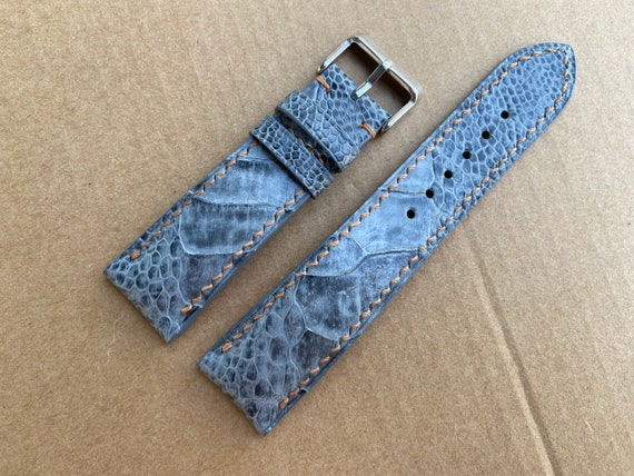 Gray Genuine Leg Ostrich Leather Watch Strap Band, Leather Watch strap, Handmade Watch Strap Band 26mm 24mm 22mm 21mm 20mm 19mm 18mm 16mm