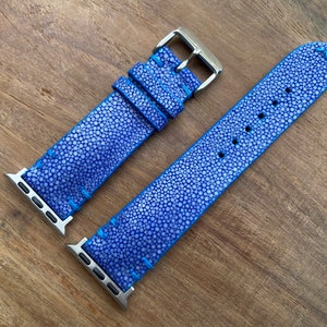 Blue Genuine Stingray leather watch strap band, leather watch strap, handmade watch strap band 26mm 24mm 22mm 21mm 20mm 19mm 18mm 16mm 14mm