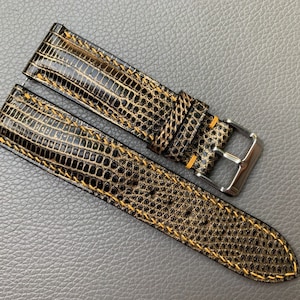 Yellow Black Genuine lizard leather watch strap band, leather watch strap, handmade watch strap band 26mm 24mm 22mm 21mm 20mm 19mm 18mm 16mm