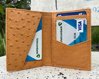 Orange Genuine Leg Ostrich skin credit Cardholder, billetera para hombres, regalo para él, estuches de cuero para avestruces, cubierta de cuero para tarjetas de avestruz