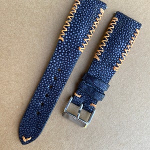 Bracelet De Montre En Cuir D'autruche Noir - Largeur 18 Mm, Fait Main, Compatible Nombreuses Marques