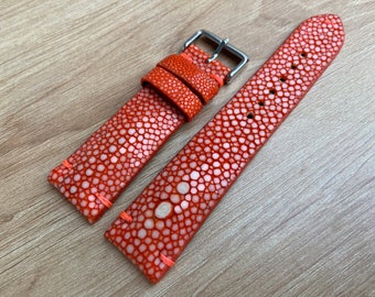 Orange Real stingray leather watch strap band, leather watch strap, handmade watch strap band 26mm 24mm 22mm 21mm 20mm 19mm 18mm 16mm 14mm