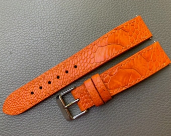 Cinturino per orologio MA 26-26 130-80 mm Unico cinturino in vera pelle di struzzo con gamba di struzzo, cinturino arancione fatto a mano (023) - Italia