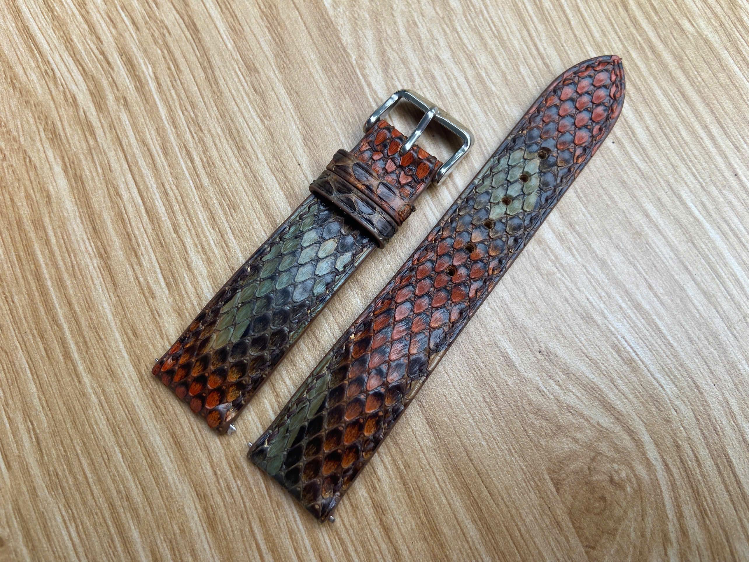 Bracelet Montre Cuir Crocodile Saumon 18/16mm – Fabriqué à La Main En Italie – Compatible Omega, Rolex, Breitling