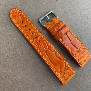Orange ben strutsläderarmband, läderarmband, handgjort klockarmband 26 mm 24 mm 23 mm 22 mm 21 mm 20 mm 19 mm 18 mm 16 mm