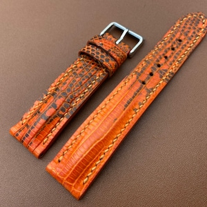 Orange Genuine lizard leather watch strap band, leather watch strap, handmade watch strap band 26mm 24mm 22mm 21mm 20mm 19mm 18mm 16mm 14mm