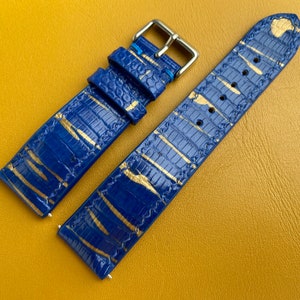 Bracelet de montre en cuir de lézard bleu véritable, bracelet de montre en cuir, bracelet de montre fait main 26mm 24mm 22mm 21mm 20mm... 16mm
