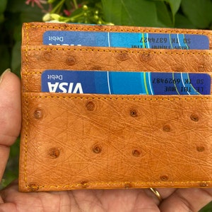 Oranje Echte Struisvogel huid credit Cardhouder, portemonnee voor mannen, cadeau voor hem, lederen struisvogel cardcases, lederen struisvogel kaart cover