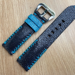 Black Genuine Stingray leather watch strap band, leather watch strap, handmade watch strap band 26mm 24mm 22mm 20mm...14mm