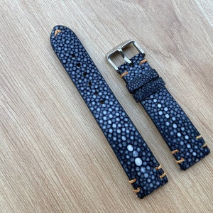 Black Genuine Stingray Leather Watch Strap Band, Leather Watch Strap, Handmade Watch Strap Band 26mm 24mm 22mm 21mm 20mm 19mm 18mm 16mm