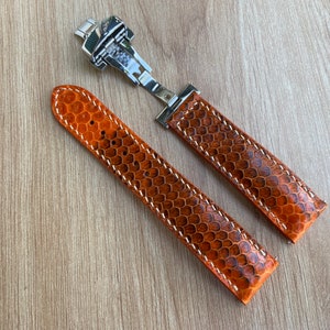 Correa de reloj de cuero Orange Snake, correa de reloj de cuero, correa de reloj hecha a mano 26mm 24mm 23mm 22mm 21mm 20mm 19mm 18mm 16mm 14mm