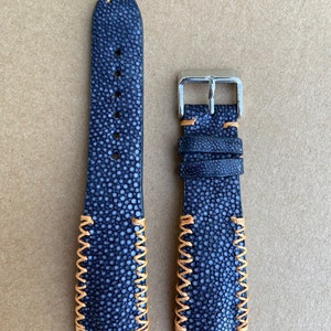 Bracelet Montre Cuir Autruche Noir 18mm Fait Main - Compatible Rolex, Omega, Etc., Sangle Deux Pièces, Neuf