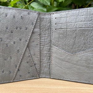 Portacarte di credito in pelle di struzzo genuino grigio, portafoglio per uomo, regalo per lui, custodie per carte di struzzo in pelle, coperchio per carta di struzzo in pelle