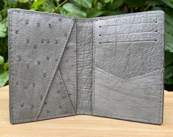 Gris Genuine Ostrich skin credit Cardholder, billetera para hombres, regalo para él, estuches de tarjetas de avestruz de cuero, cubierta de tarjeta de avestruz de cuero