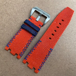 28mm/24mm Orange Stingray Leather Watch Strap Band, Orange Stingray Leather Watch Strap Band 44mm.