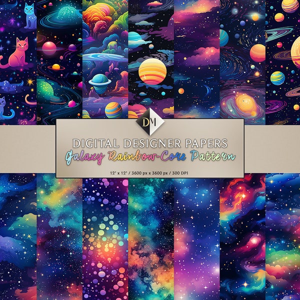 Seamless Galaxy Rainbow-Core Pattern Digital Paper - 30 Texture Patterns - 3600x3600 (12x12 inch) - Commercial Use - Instant Download