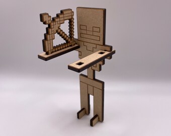 Pixel Skeleton Personalised 3D Christmas Card. DIY Pop Up Letterbox Gift. Indoor Decoration. Wooden Keepsake