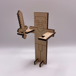 Tarjeta navideña 3D personalizada de Pixel Steve. Regalo para buzón desplegable. Decoración de interiores. Recuerdo de madera