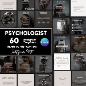 60 Psychologist Instagram Posts I Psychologist Social Media I Mental Health Templates I Psychologist Post I Social Media