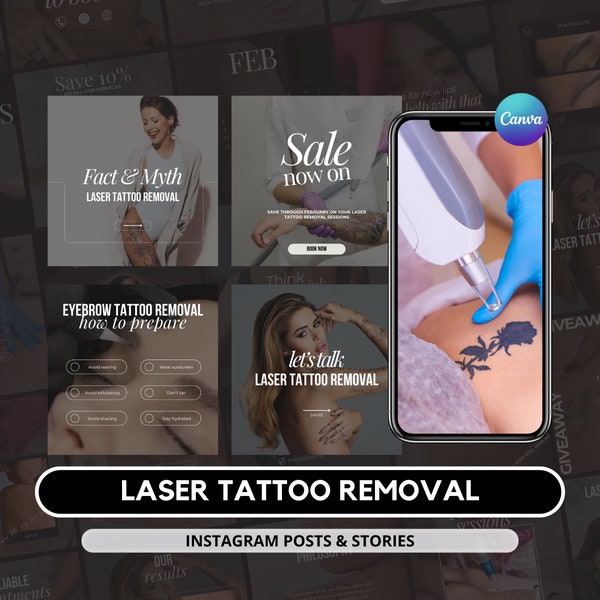 Laser Tattoo Removal Instagram Templates I PMU Laser Removal I Tattoo Removal Instagram Post I Laser Tattoo Removal Social Media Posts