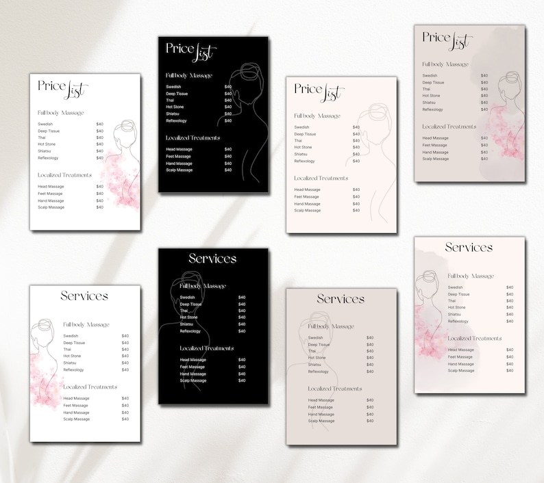 Massage Price List Templates Printable Pricing Guide - Etsy