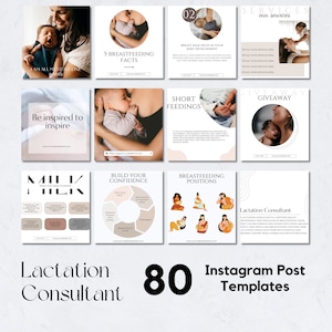 80 Instagram Post Templates for Lactation Consultant I Breastfeeding Instagram Content I Breastfeeding Instagram Post I Social Media