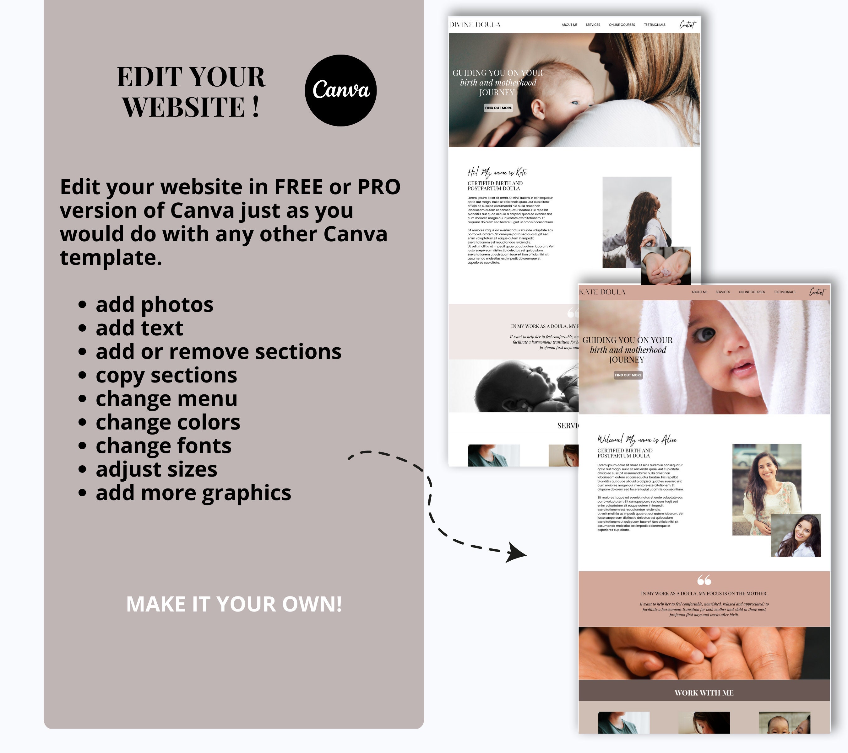 Doula Website Template I Canva Website Template I Doula Etsy Doula Website Template I Canva Website Template I Doula Etsy
