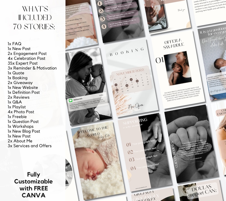 Postpartum Doula Instagram Templates, Birth Worker: Posts, Stories, Highlights (Digital Download) image 5