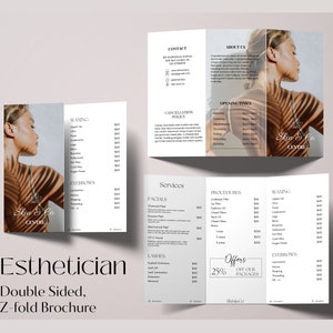 Esthetician Trifold Brochure, Spa Brochure Template, Printable Beauty Salone Price List, Beauty Services Canva Template EV5