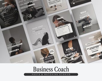 Business Coach Instagram Templates for SMMA & Life Coaches, 50 Editable Canva Templates, Modern Engagement Graphics, Instant Download