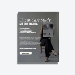 K&ouml;nnte beinhalten: Eine Werbegrafik mit dem Text "Client Case Study SEE OUR RESULTS". Das Bild zeigt eine Person, die eine Zeitung mit der &Uuml;berschrift "SHE'S DOING WHAT?!" h&auml;lt, sowie einen "BOOK NOW"-Button.