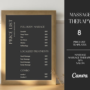 Massage Price List Template I Spa Price List Template I Printable Price List I Massage Therapist Template I Massage Template MV4