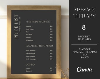 Massage Price List Template I Spa Price List Template I Printable Price List I Massage Therapist Template I Massage Template MV4