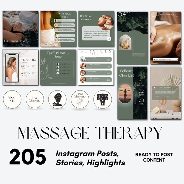 205 Massage Instagram Therapeut Bundle Vorlagen, Massage Instagram Vorlagen, Spa Instagram Post, Massage Marketing Instagram Feed RV2