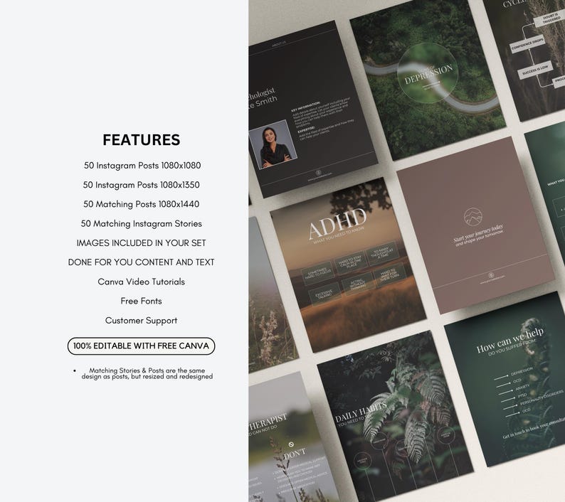 Psychologist Instagram Templates, Mental Health Posts and Stories, Therapist Templates (Digital Download) image 4