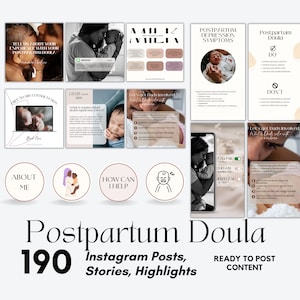 190 Postpartum Doula Instagram Templates: 70 Posts, 70 Stories, 50 Highlights | Doula Instagram I Postpartum Doula Template
